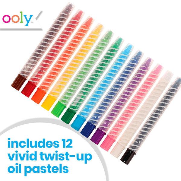 Ooly, Oil Pastel Twisty Stix, No Mess Twist Up Barrel - Set of 12