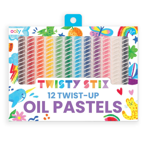 Ooly, Oil Pastel Twisty Stix, No Mess Twist Up Barrel - Set of 12