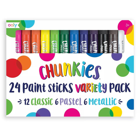 Ooly Chunkies Twistable Tempera Paint Sticks For Kids, No Mess Coloring Art Supplies for Toddlers and Kids Ages 4-6, Quick Drying Art, [Variety Set: Classic, Pastel, Metallic- Set of 24]