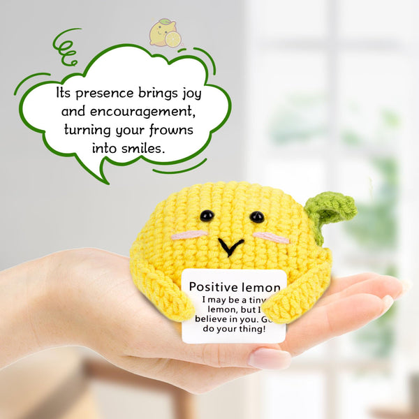 FreeNFond Positive Lemon, Funny Crochet Potato Partner with Positive Card, Cute Wool Knitted Lemon for Best Friend Encouragement Birthday Gifts