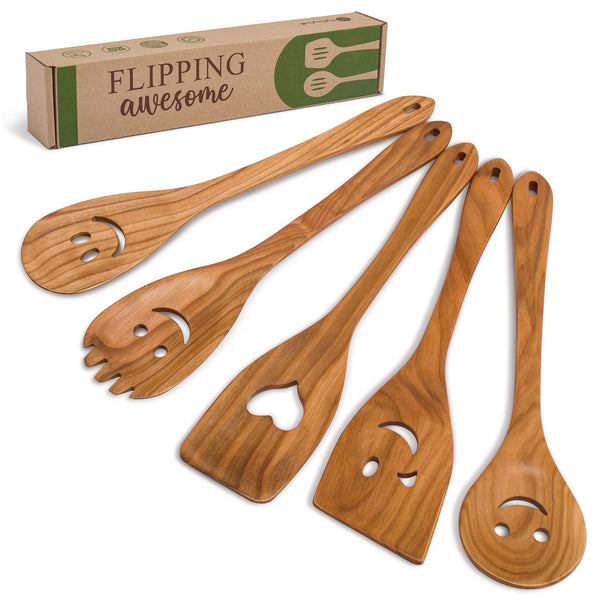 Spatula Set Cherry Wood Spurtle Supplies Cast Scraper Wooden Spoons For Cooking Smile Coocking Multipurpose Utensil