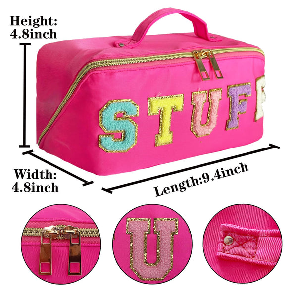 STOMKIRE Preppy Bag Stoney Clover Makeup Bag Nylon Cosmetic Bag Preppy Patch Makeup Bag Stuff Makeup Bag Chenille Letter Pouch Stuff Pouch Rose Red Varsity Letter Makeup Bag