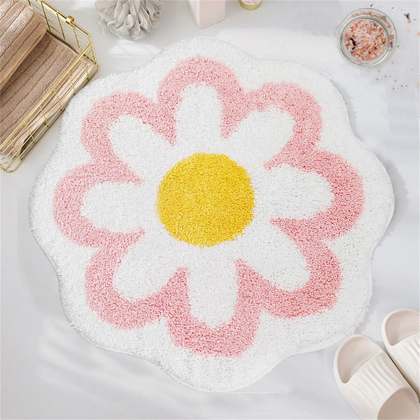 YRXRUS Flower Bath Mat, Light Pink Bathroom Rug, Beauty Bath Mats, Ultra Soft Microfiber Bath Rug, Machine Washable Flower Bathroom Mat, Shower Bathtub Mat Gift Cute Room Decor, 23.6x23.6 in