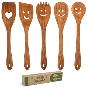 Spatula Set Cherry Wood Spurtle Supplies Cast Scraper Wooden Spoons For Cooking Smile Coocking Multipurpose Utensil