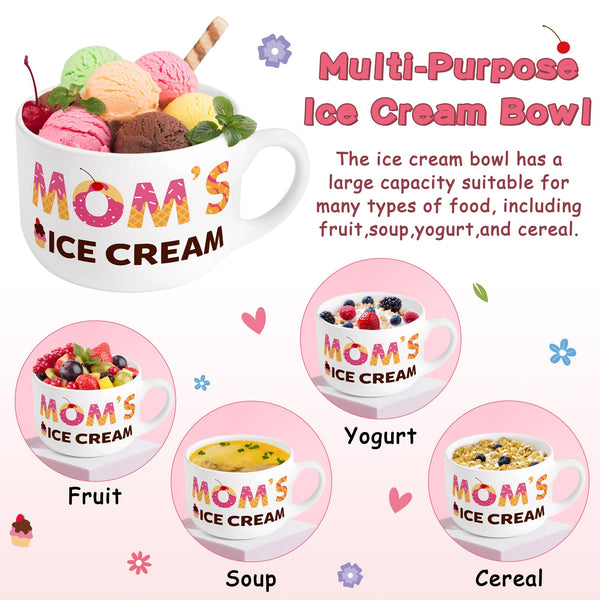 R HORSE Ice Cream Bowl Gift Set Mom Ice Cream Bowl Engraved Shovel Spoon Set with Best Mom Ever Card Gifts for Mom Woman Ice Cream Cereal Fruit Tableware Kit Mother’s Day Birthday Gift