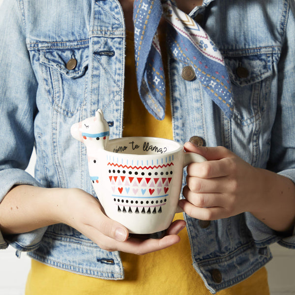 VOTUM Animal-Shaped Llama Coffee Mug, 18.6 fl. oz. - Handmade, Adorable Tea Cup with Llama Head, Hooves, Printed Como Te Llama Writing - Premium Ceramic Gifts for Women & Men